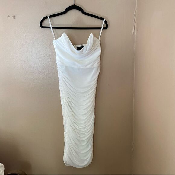 Michael Costello x Revolve India Dress white mesh shirred midi bodycon bustier - Picture 8 of 12